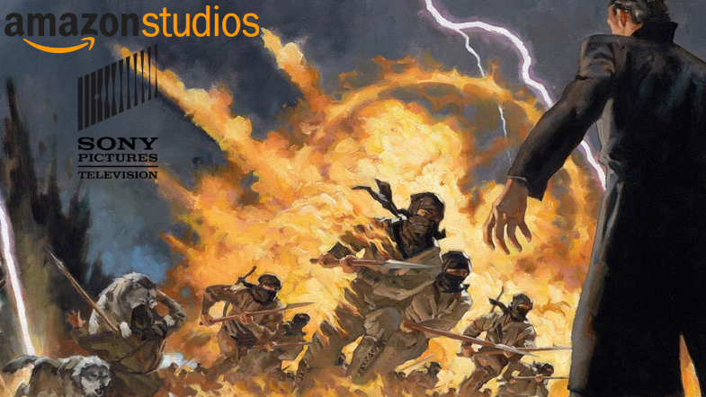 An image from The Wheel of Time with the Amazon and Sony logos layered over it