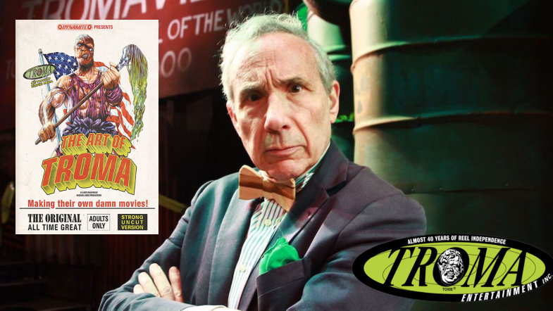 Lloyd Kaufman and the cover of the deluxe edition of The Art of Troma