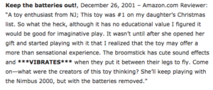 Reviewers describe the vibrating Harry Potter broomstick