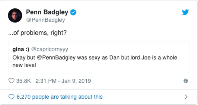 Penn Badgley Tweet