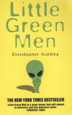 A small Martian, a humanoid little green man with a big head, stands on the cover of the novel Little Green Men