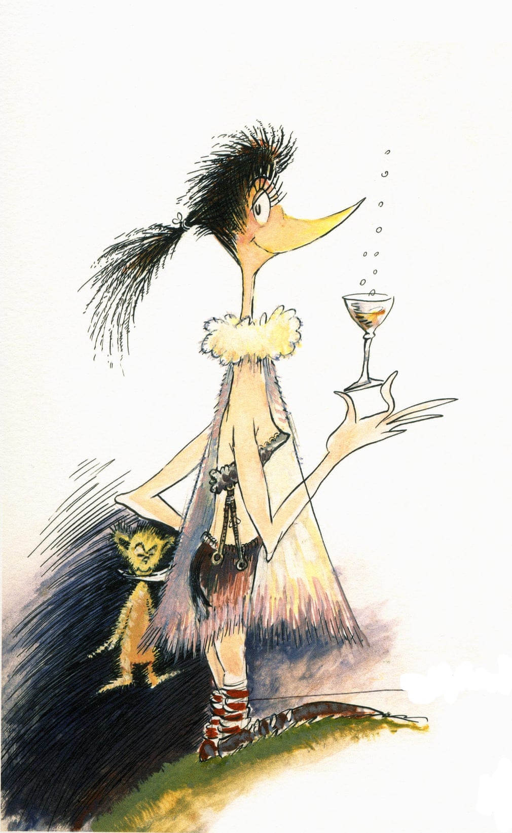 One of Dr. Seuss's Midnight Paintings, these drawings features a surreal humanoid bird holding a martini glass and looking slyly at the viewer