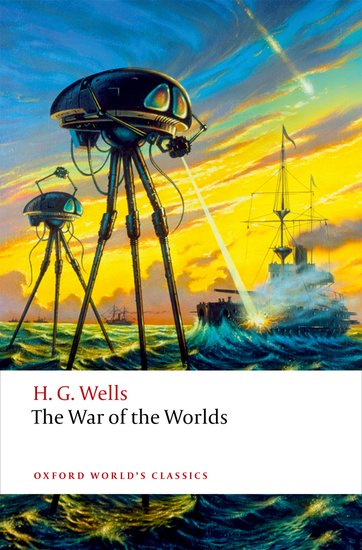 The cover to the War of the Worlds, featuring a towering tripod vaporizing a ship in the sea