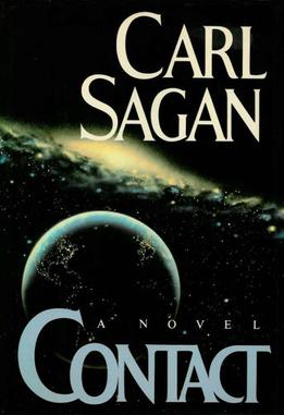 The cover to Contact featuring a swirling nebula, the dark void of space, and the planet Earth
