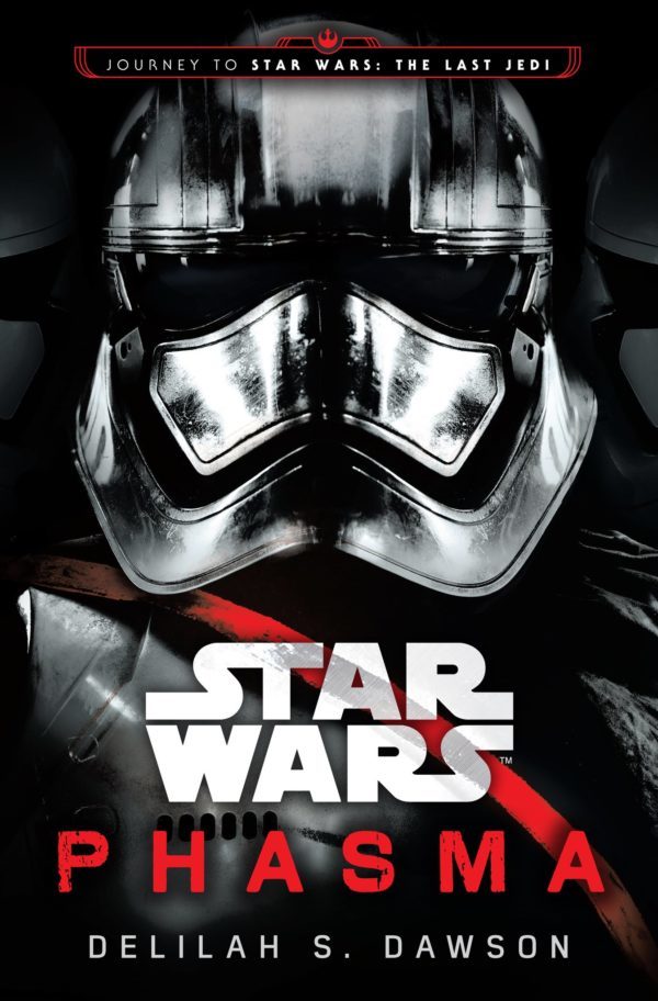 Phasma in closeup on the cover of her novel, Phasma
