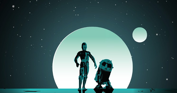 A picture of C3PO and R2D2 on the cover of the anthology book, From A Certain Point of View