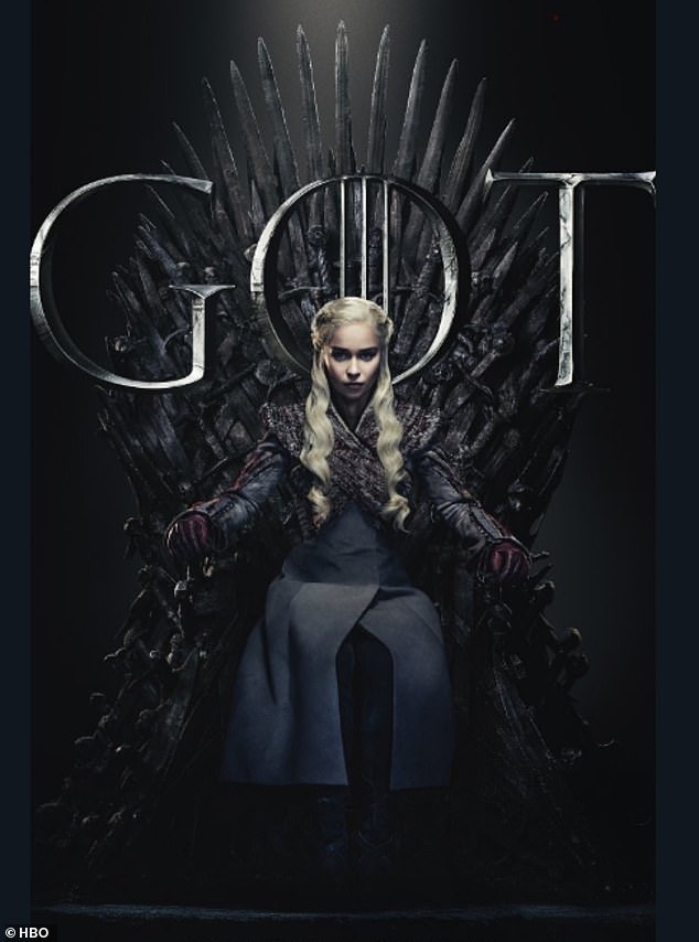 Daenyrus sits on the throne in a triumphant pose, looking straight at the viewer