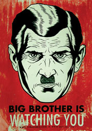 A portrait of the dictator 'Big Brother' in a propaganda poster