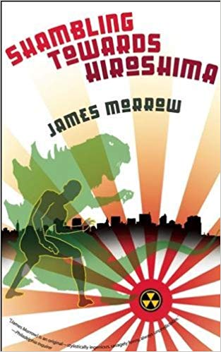 A shadow of a man stands in the shadow of a giant monster against the backdrop of a nuclear sign 
