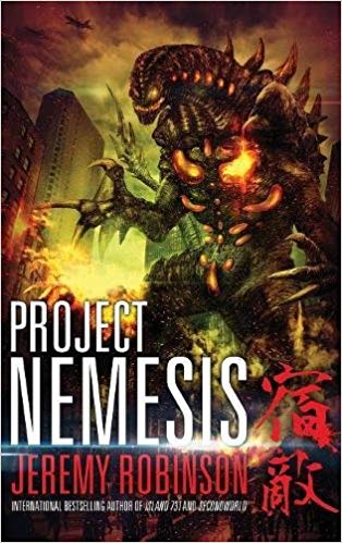 A giant monster towers in a destroyed city 