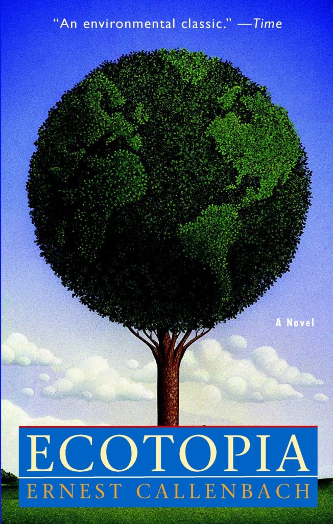 A tree grows in a natural field, its canopy designed to look like a green Earth