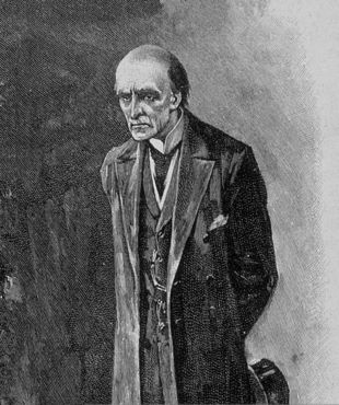 Professor Moriarty, standing in a hunched stance while dressed in victorian apparel