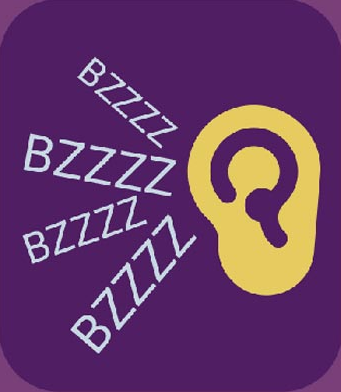 A picture of a buzzing ear against a purple backdrop