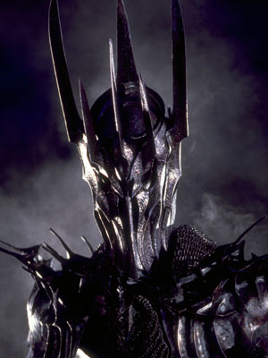 The black armored figure of Sauron stands tall