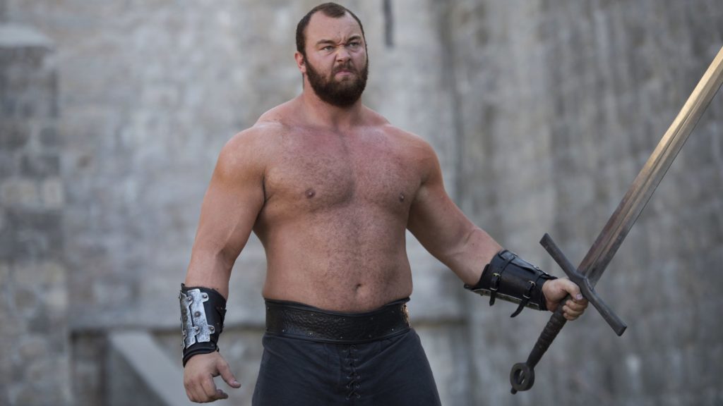 The hulking, muscle bound figure of the Mountain wielding a giant sword 