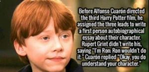 Spoiler alert: Ron Weasley didn't do his character development essay because "he's Ron"