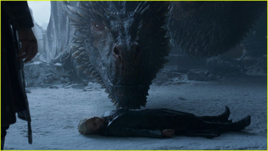 Drogon nudges Dany's lifeless body