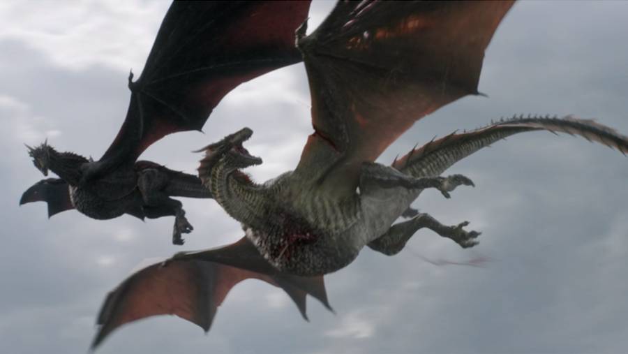 Rhaegal being shot down by the Golden Company
