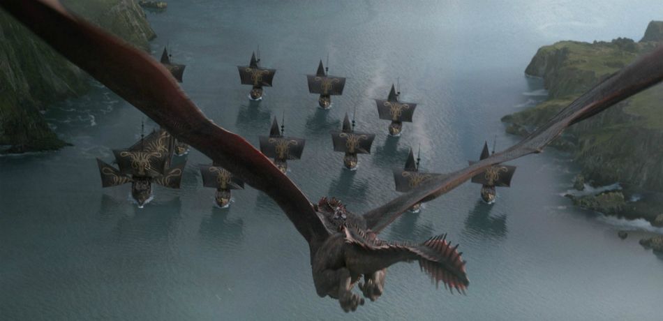 Dany and Drogon about to attack the Iron Fleet