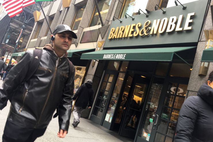 A man walks past Barnes & Noble in New York City 