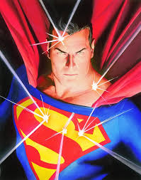 Superman, showing off his power as bullets bounce off him