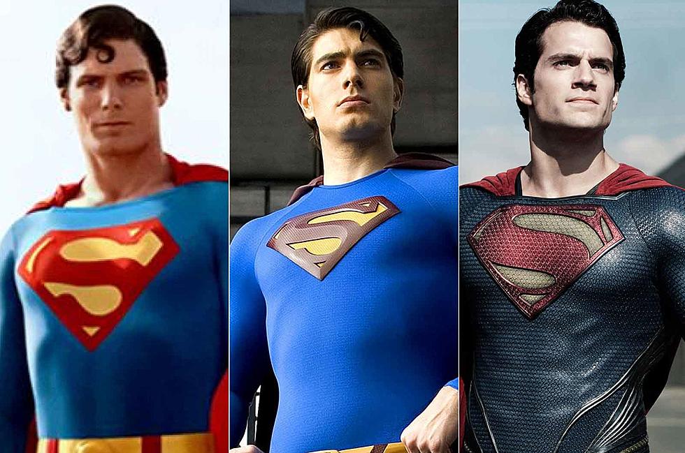 The three actors to play Superman stand side by side 