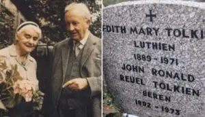 J.R.R. Tolkien and Edith in old age and their gravestone