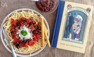 Pasta Puttanesca inspired by 'A Series of Unfortunate Events'