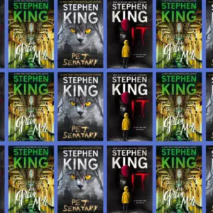 'The Green MIle,' 'Pet Semetary,' and 'It' by Stephen King book covers
