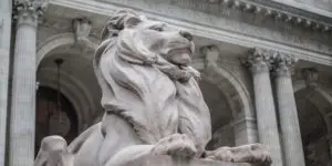 marble lion at NYPL