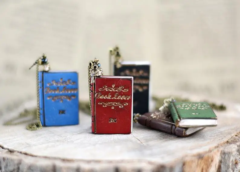 mini book necklaces